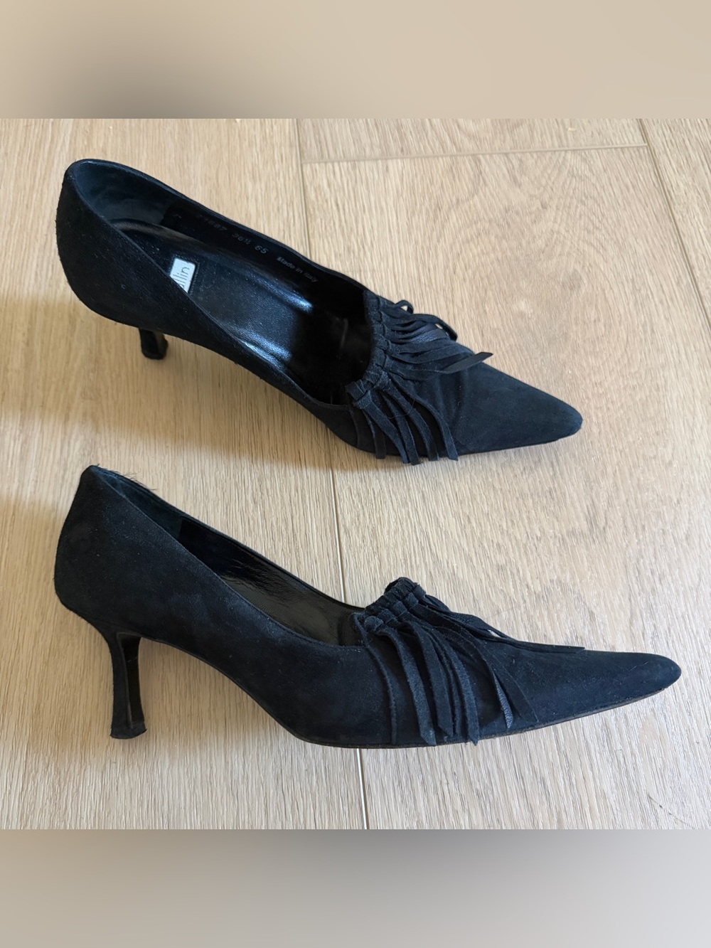 Vtg 90s Ballin Italy black suede pointy shoes size 36.5 6us